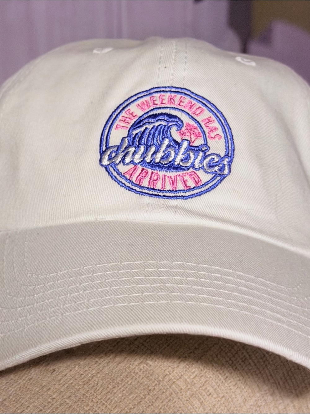 Chubbies White Baseball Cap with Blue and Pink Embroidered Logo